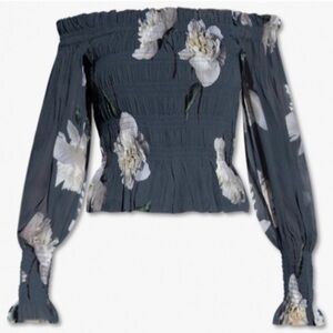 All Saints Charcoal Floral Off-Shoulder Blouse